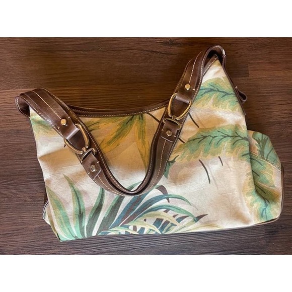 Liz Claiborne Fabric & Leather Purse Handbag Tropical Print Shoulder Bag - Picture 1 of 5